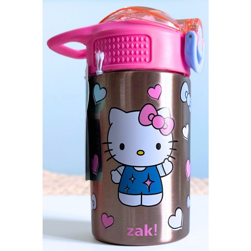 HELLO KITTY ZAK! Thermos Water Bottle with Straw 15.5 Oz NEW